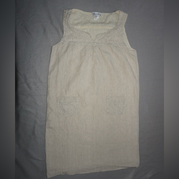 100% Linen Vintage Antonelle cream lined dress - Picture 1 of 12